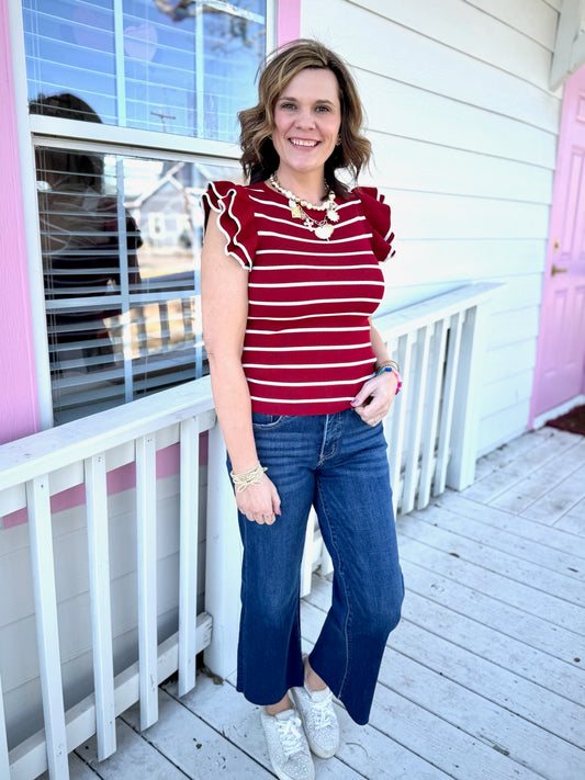 Cherry Red Striped Top