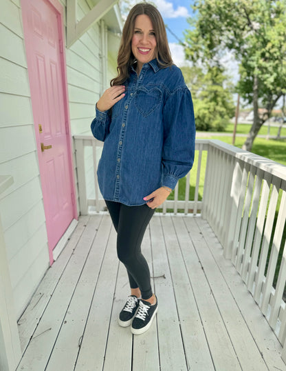 Heart Pocket Jean Shacket