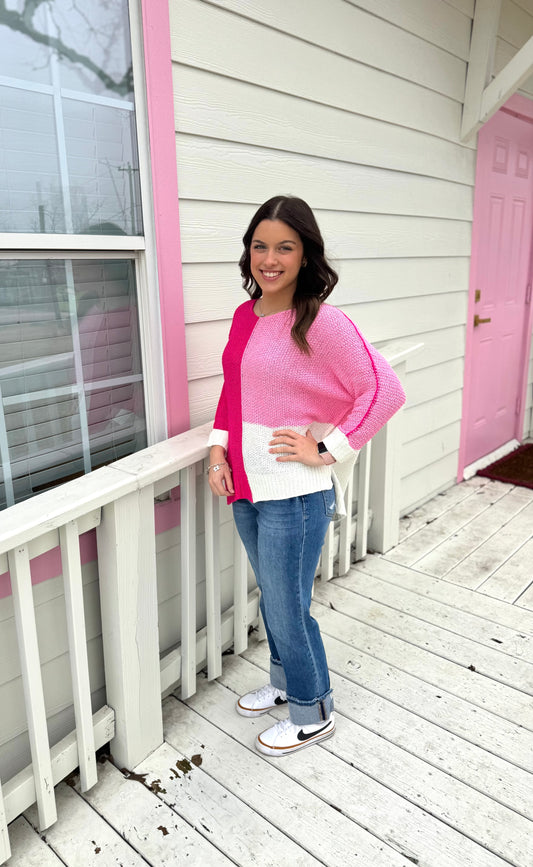 Hot Pink Color Block Sweater