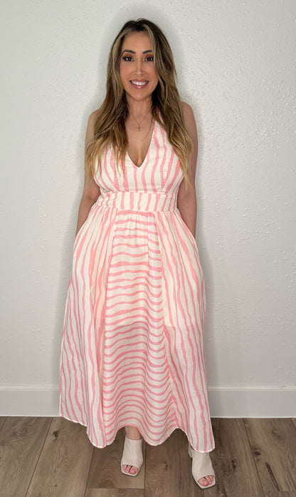 Pink Waves Midi Dress