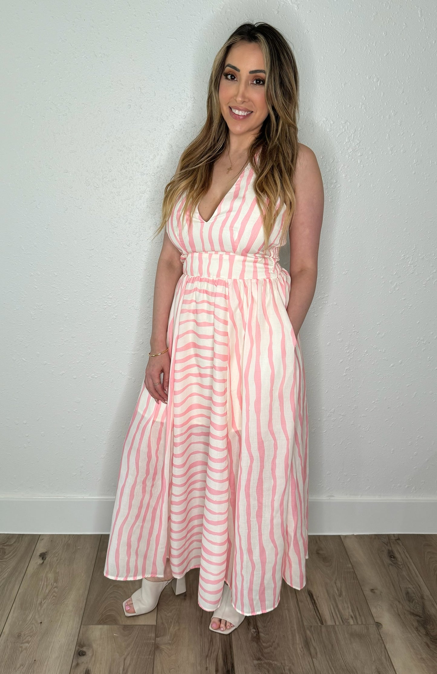 Pink Waves Midi Dress