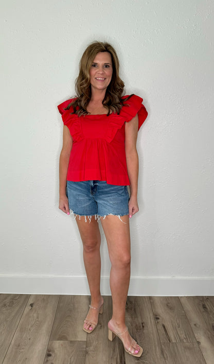 Red Out Ruffle Top