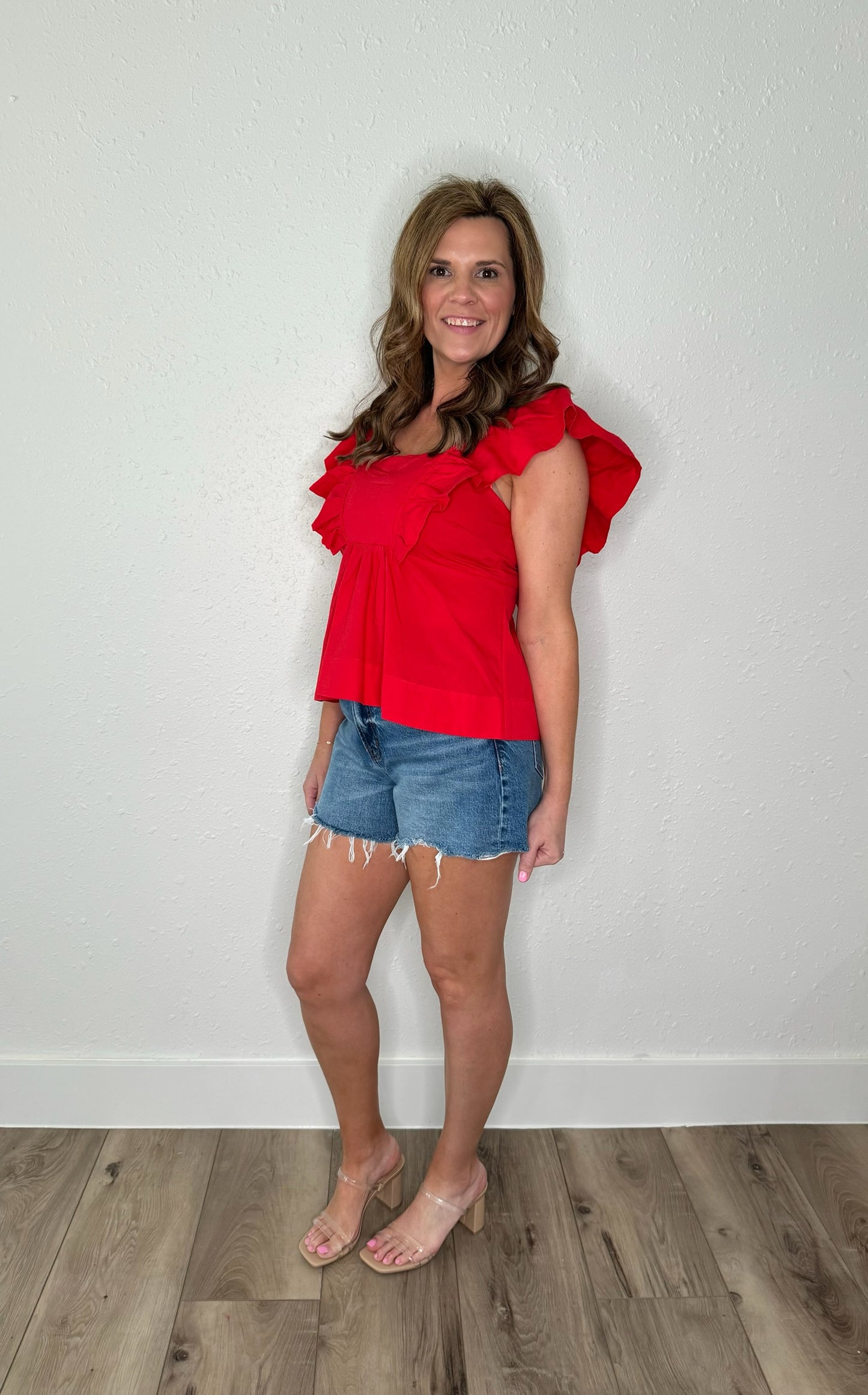 Red Out Ruffle Top