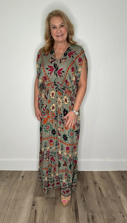 Olive Floral Maxi Dress