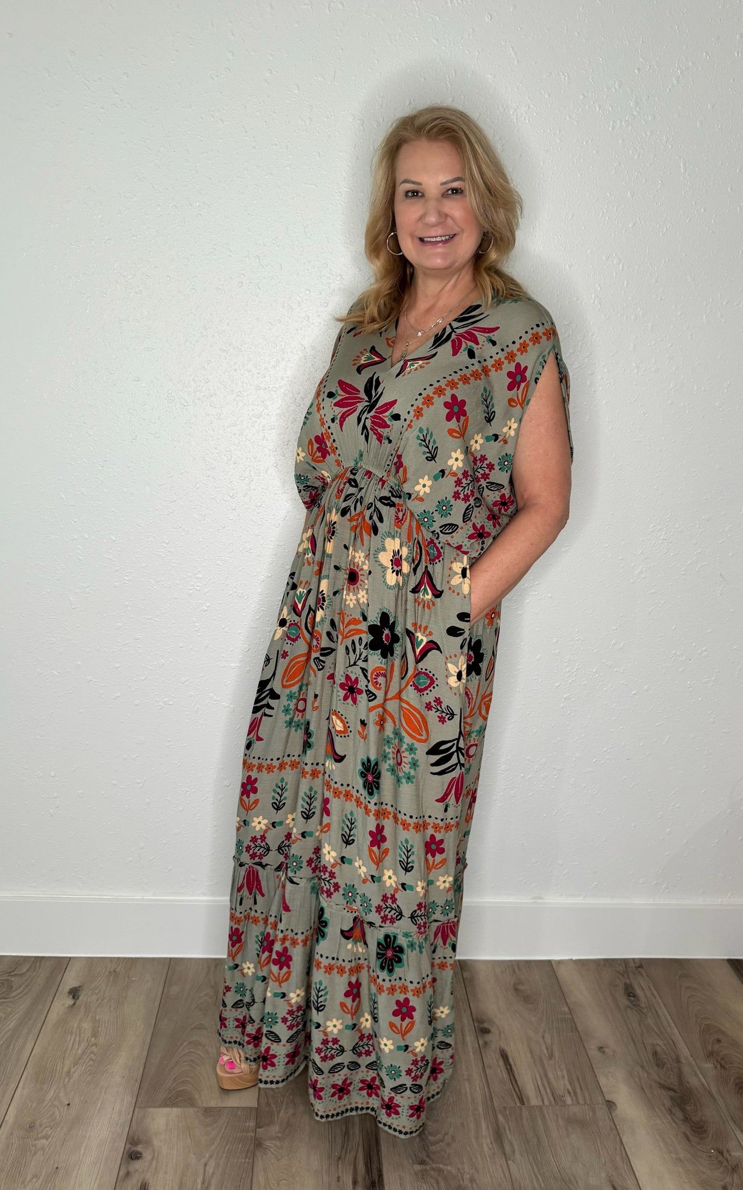 Olive Floral Maxi Dress