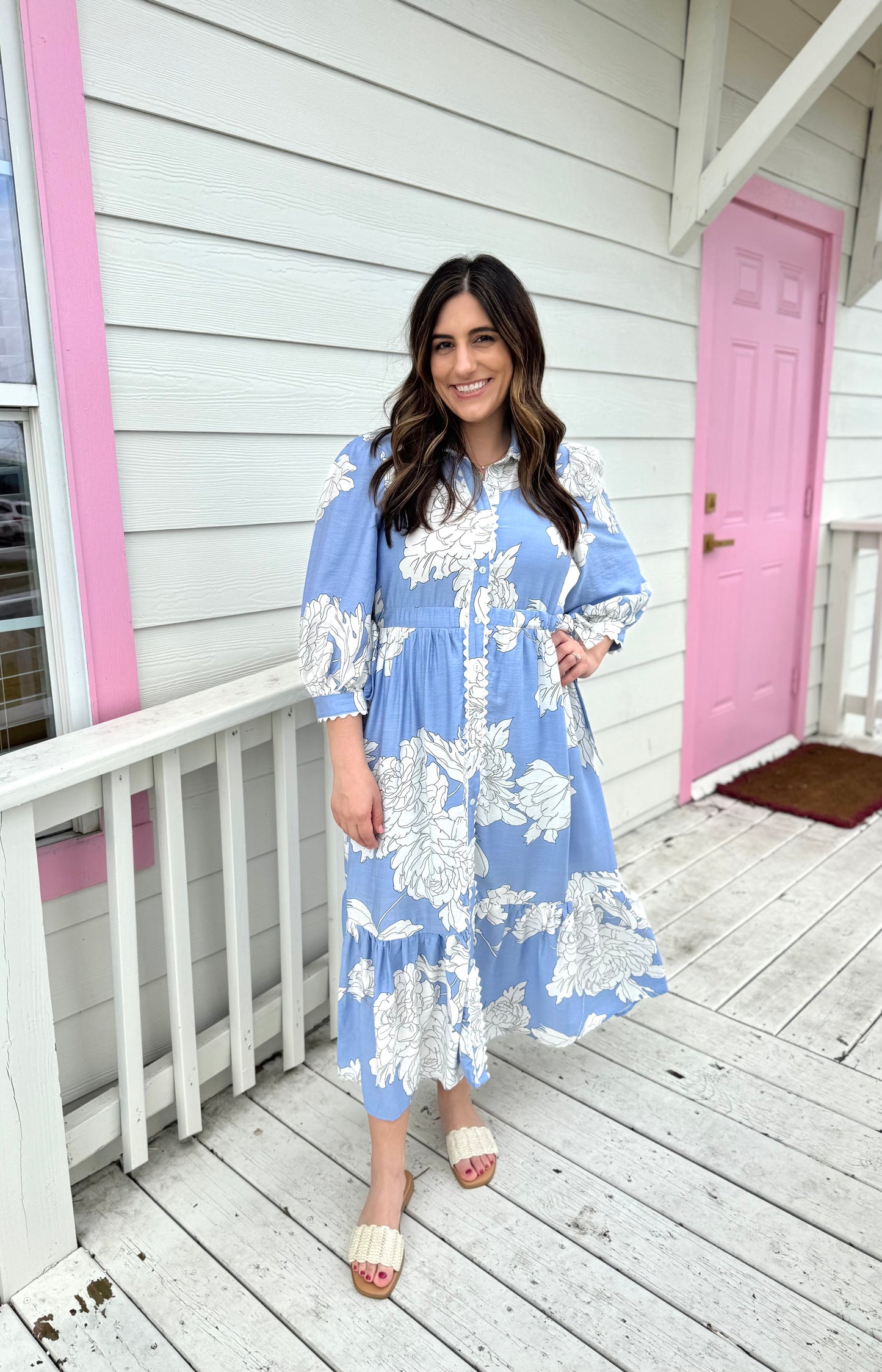 Blue Floral Midi Dress