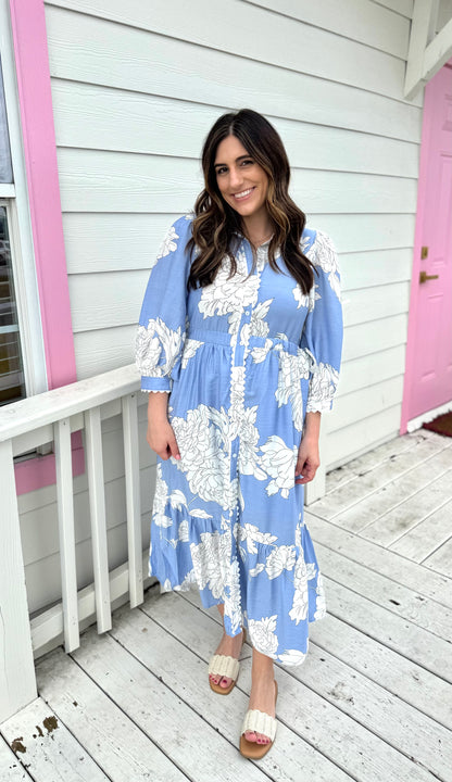 Blue Floral Midi Dress