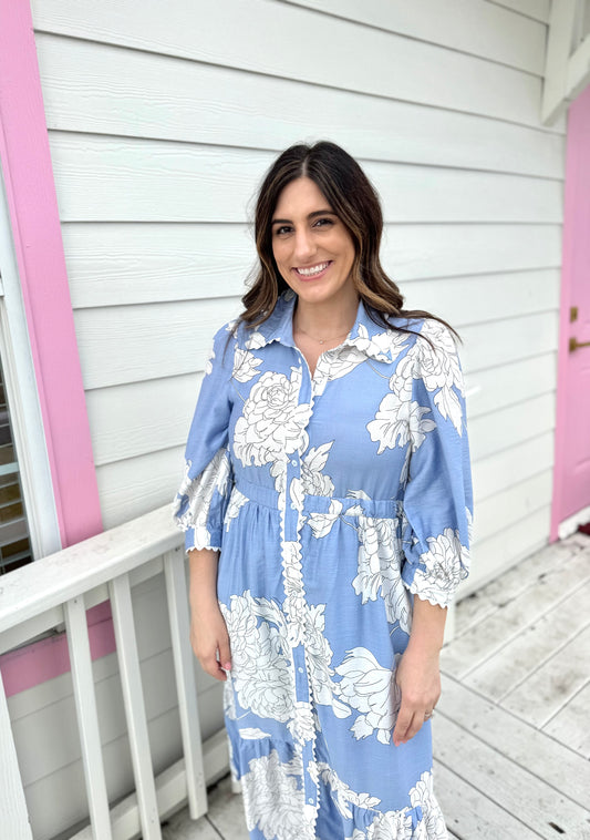 Blue Floral Midi Dress