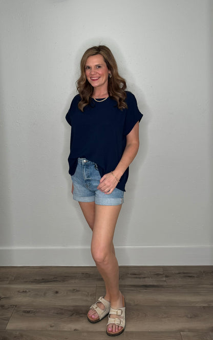 Navy Cuffed Sleeve Top