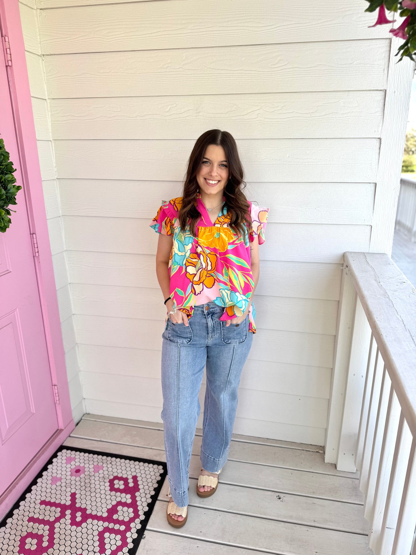 Bright Floral Ruffle Top