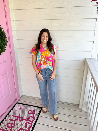 Bright Floral Ruffle Top