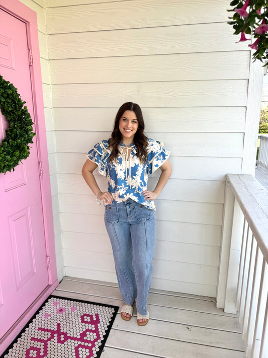 Blue Floral Fields Top