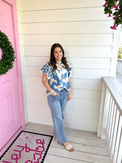 Blue Floral Fields Top