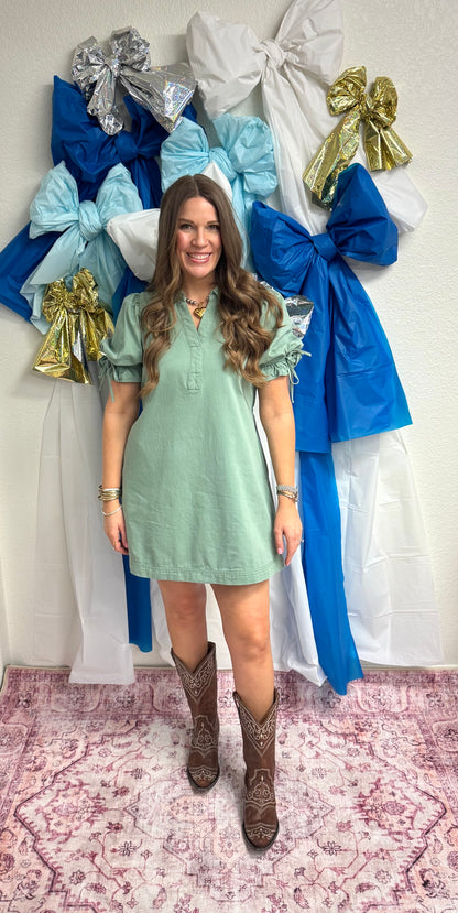 Sea Foam Green Denim Dress