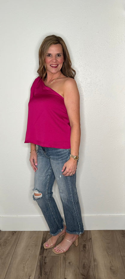 Fuchsia One Shoulder Tie Top