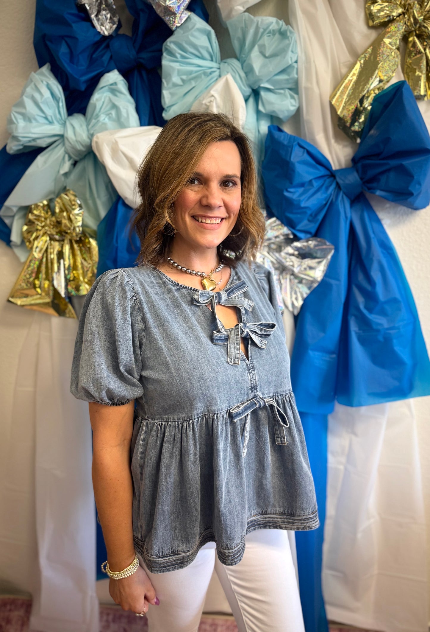 Denim Bow Top