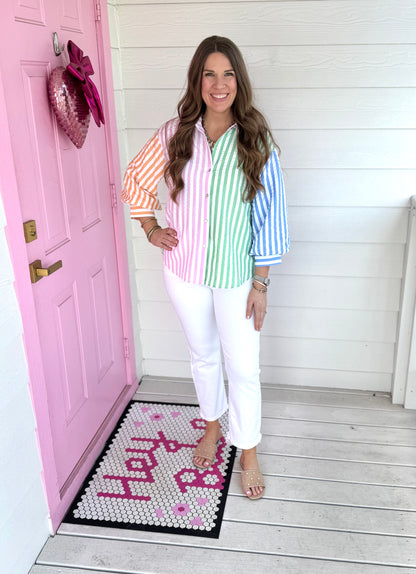 Color Block Button Down Top