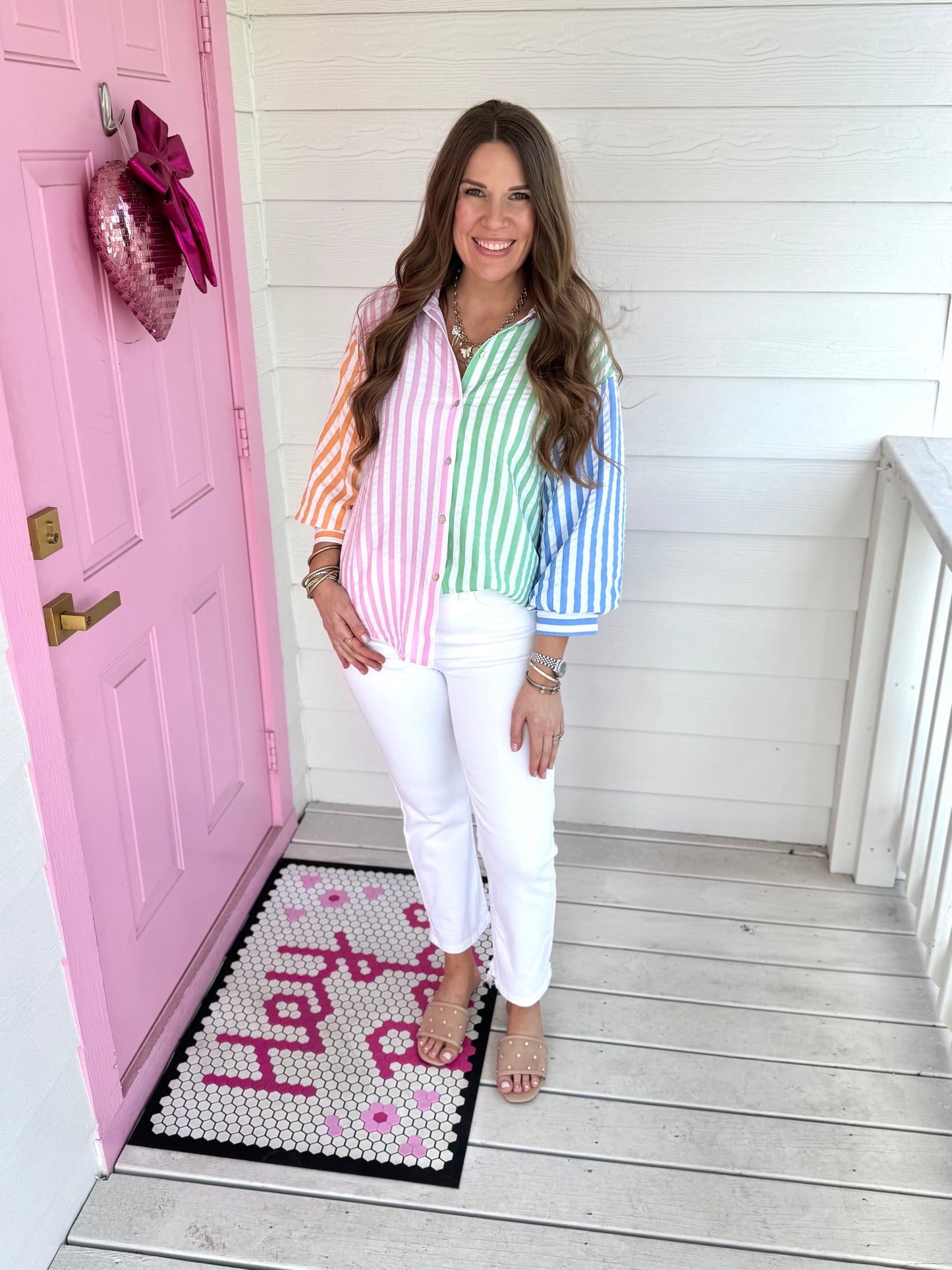 Color Block Button Down Top