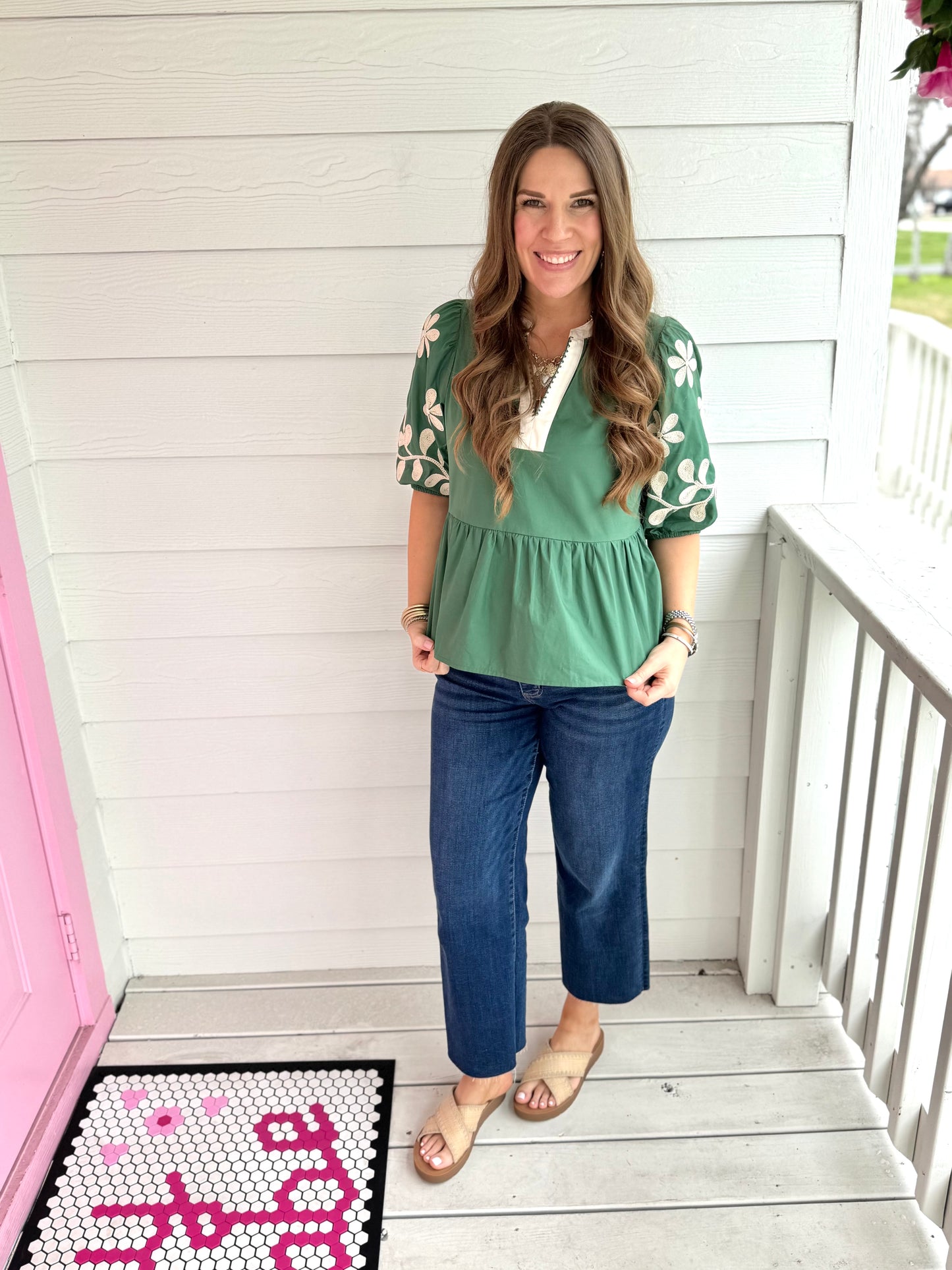 Gigi Embroidered Top - Green