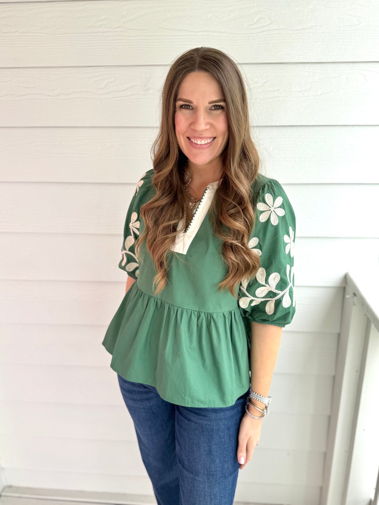 Gigi Embroidered Top - Green