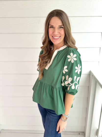 Gigi Embroidered Top - Green