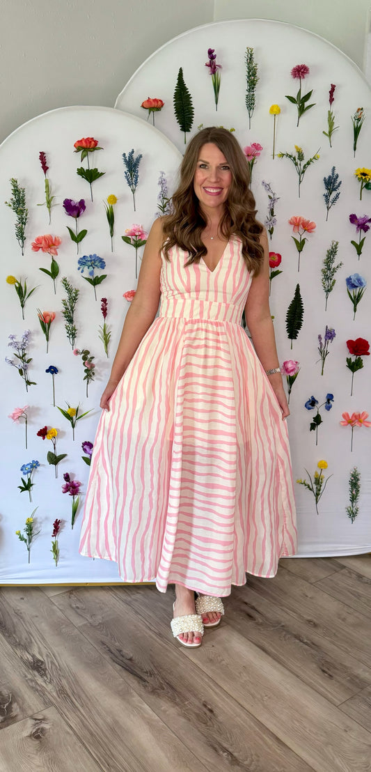 Pink Waves Midi Dress