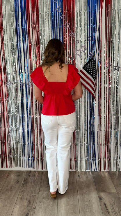 Red Out Ruffle Top