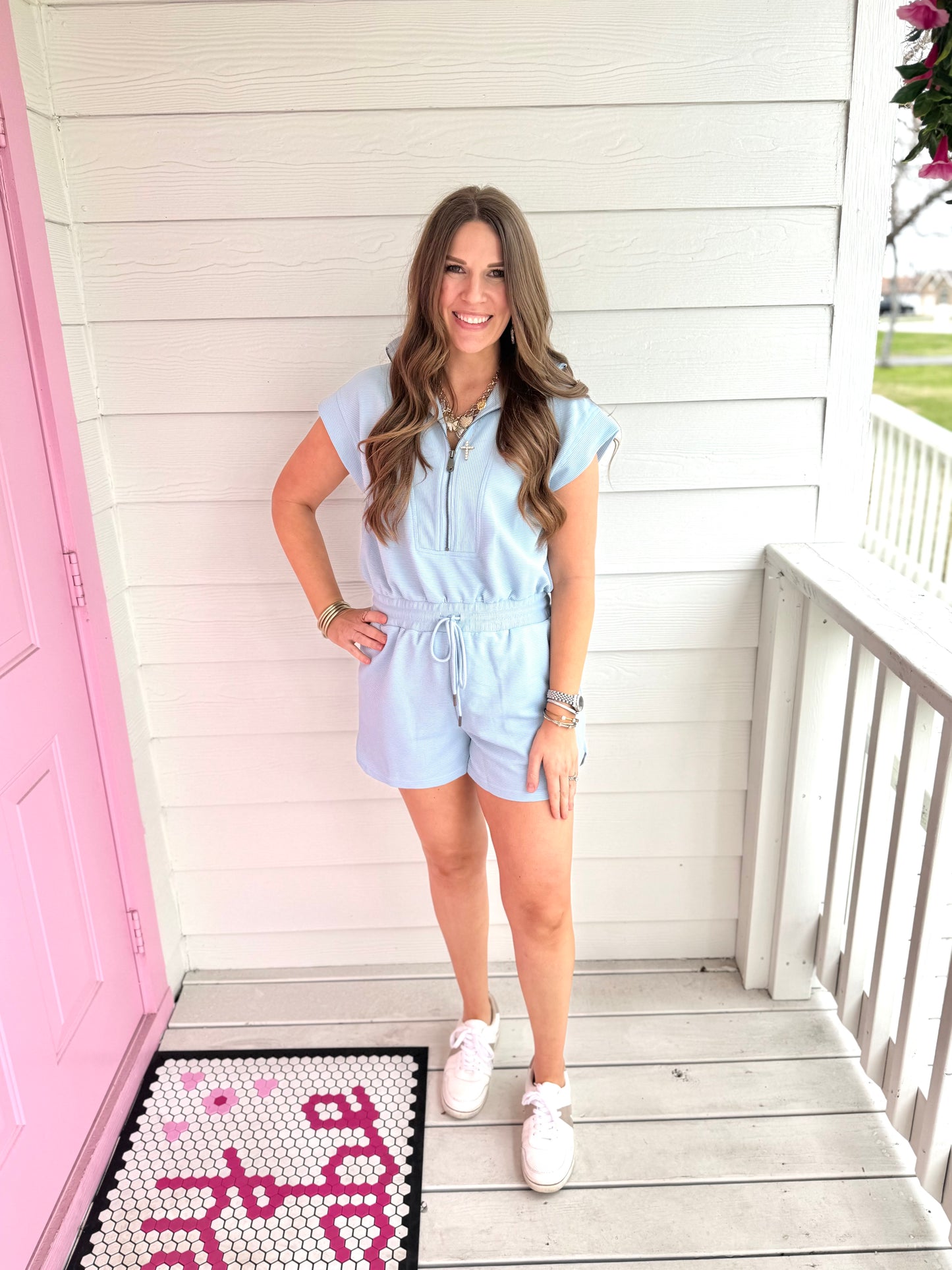 Lt Blue Zipper Romper