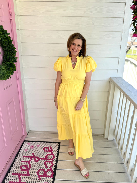 Spring Fling Midi Dress- Lemon