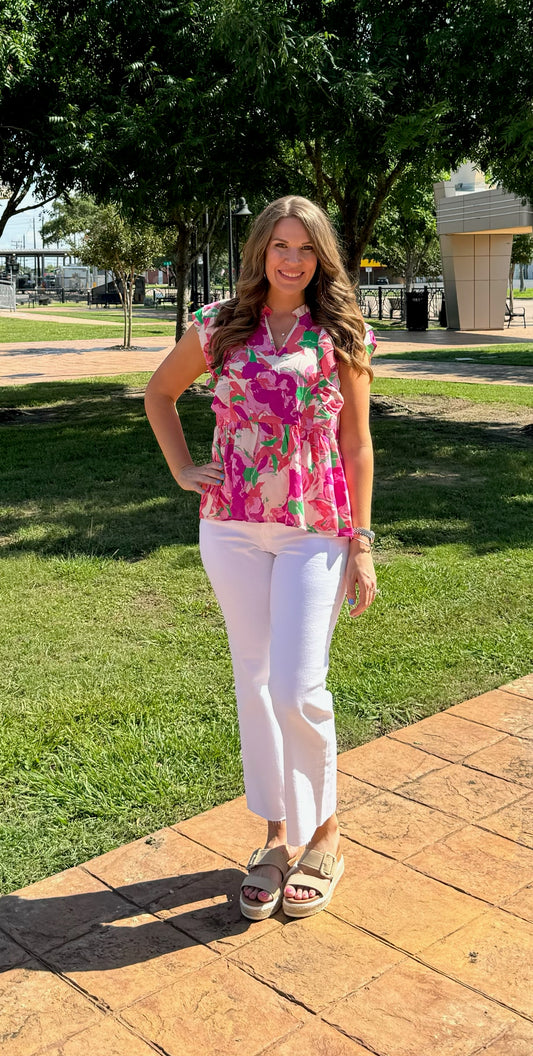 Pink Floral Mix Top