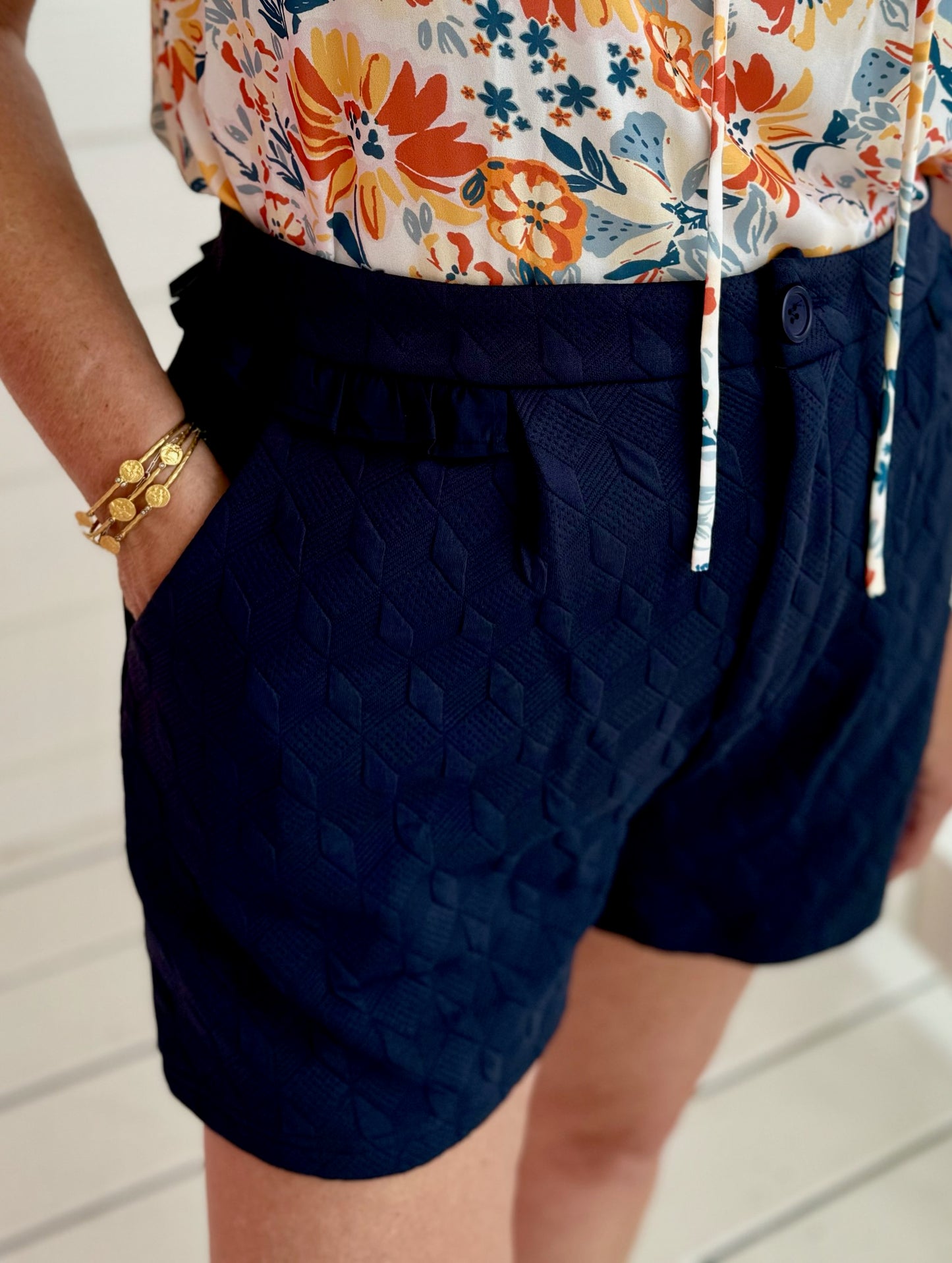 Navy Ruffle Knit Shorts