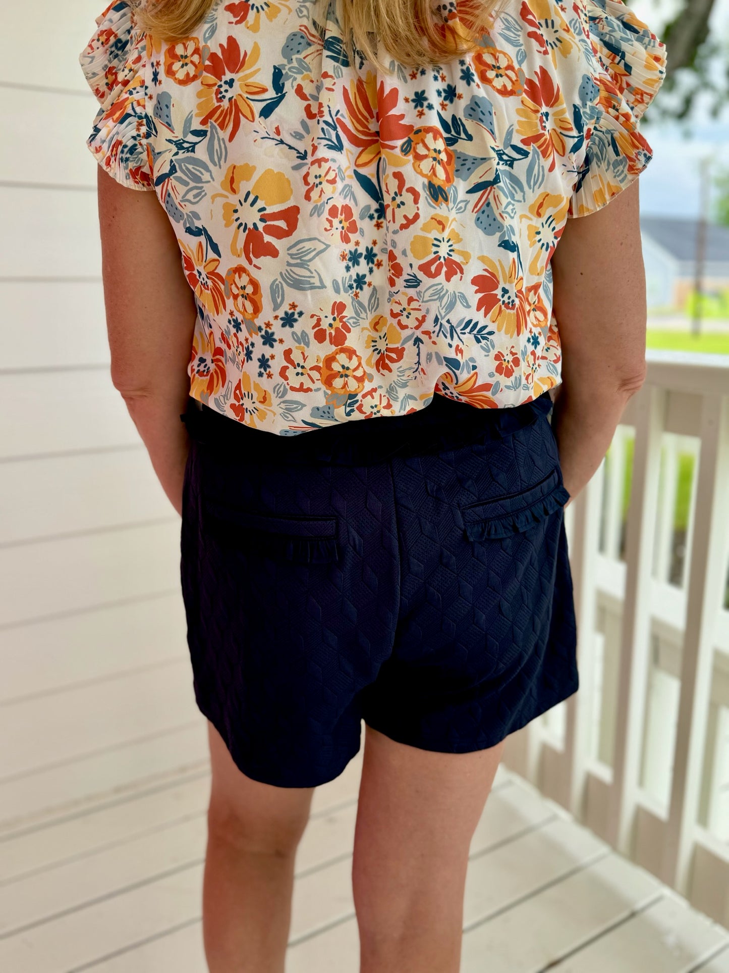 Navy Ruffle Knit Shorts