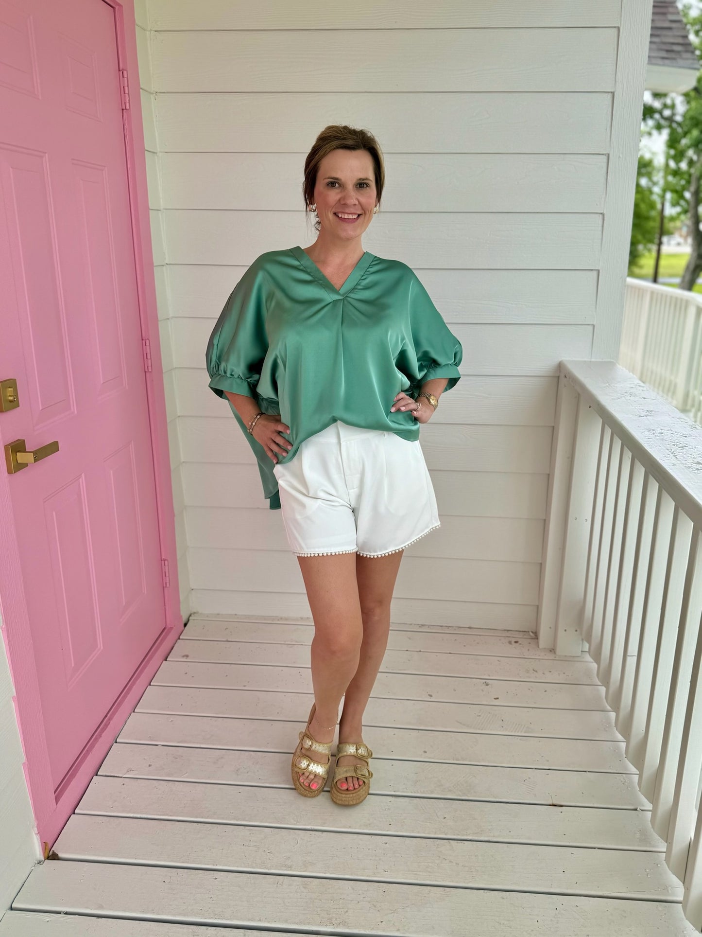 Sage Satin Top