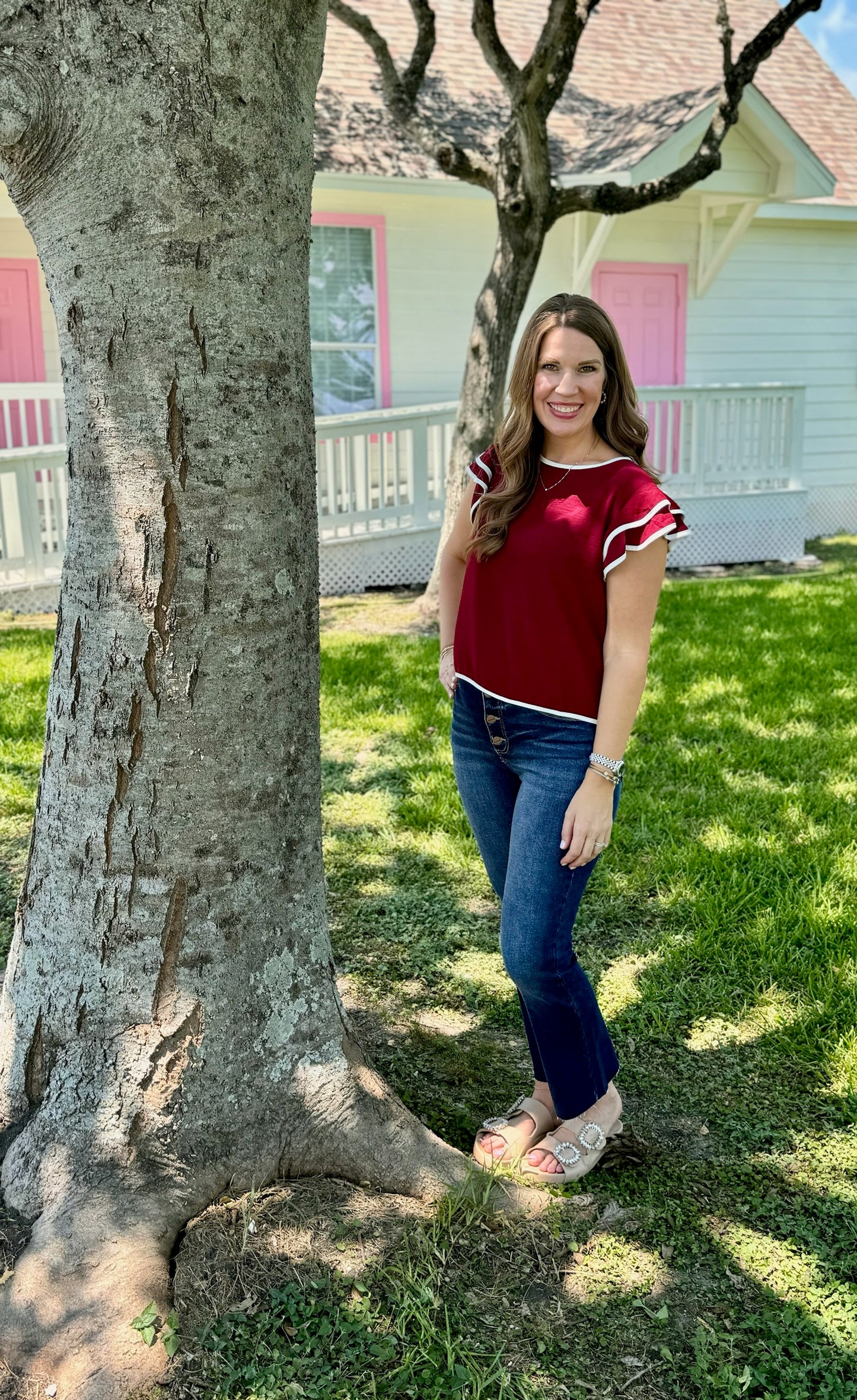 Maroon Ruffle Top