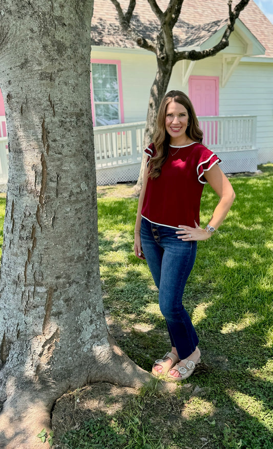 Maroon Ruffle Top