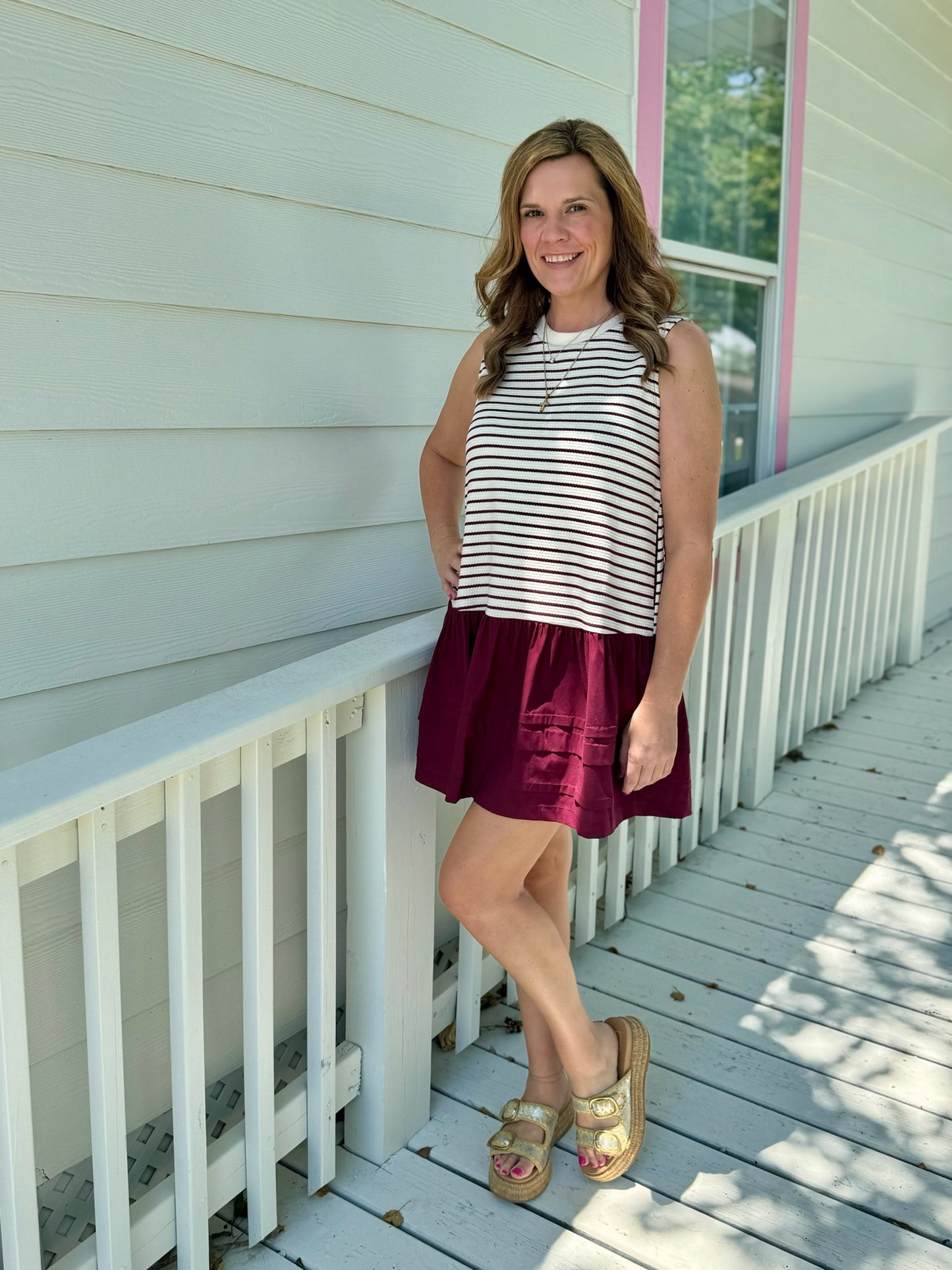 Maroon Striped Dress