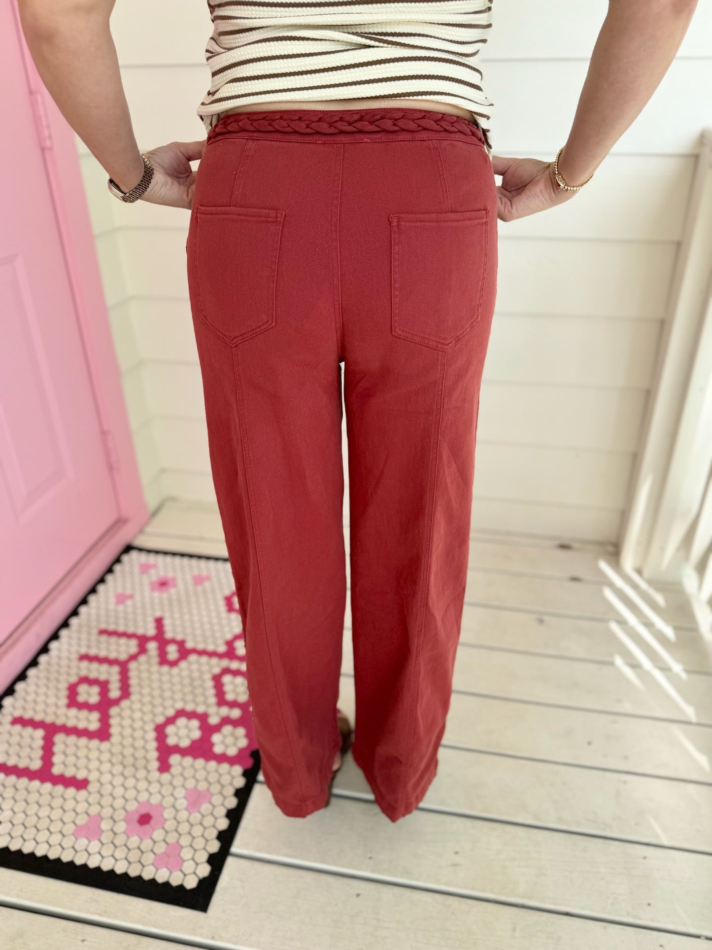 Rust Braided Trim Pants