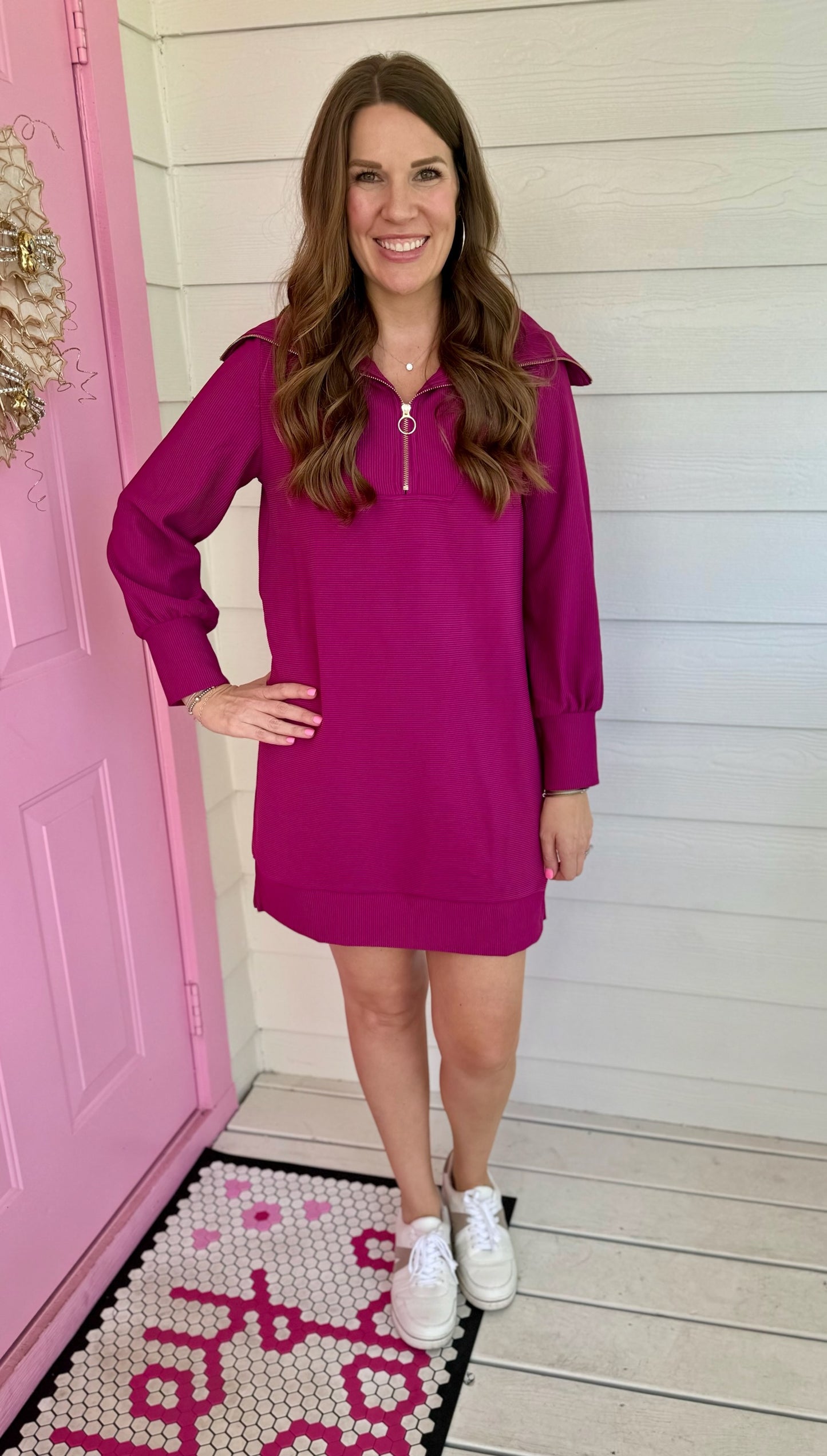 Magenta Collared Zip Dress