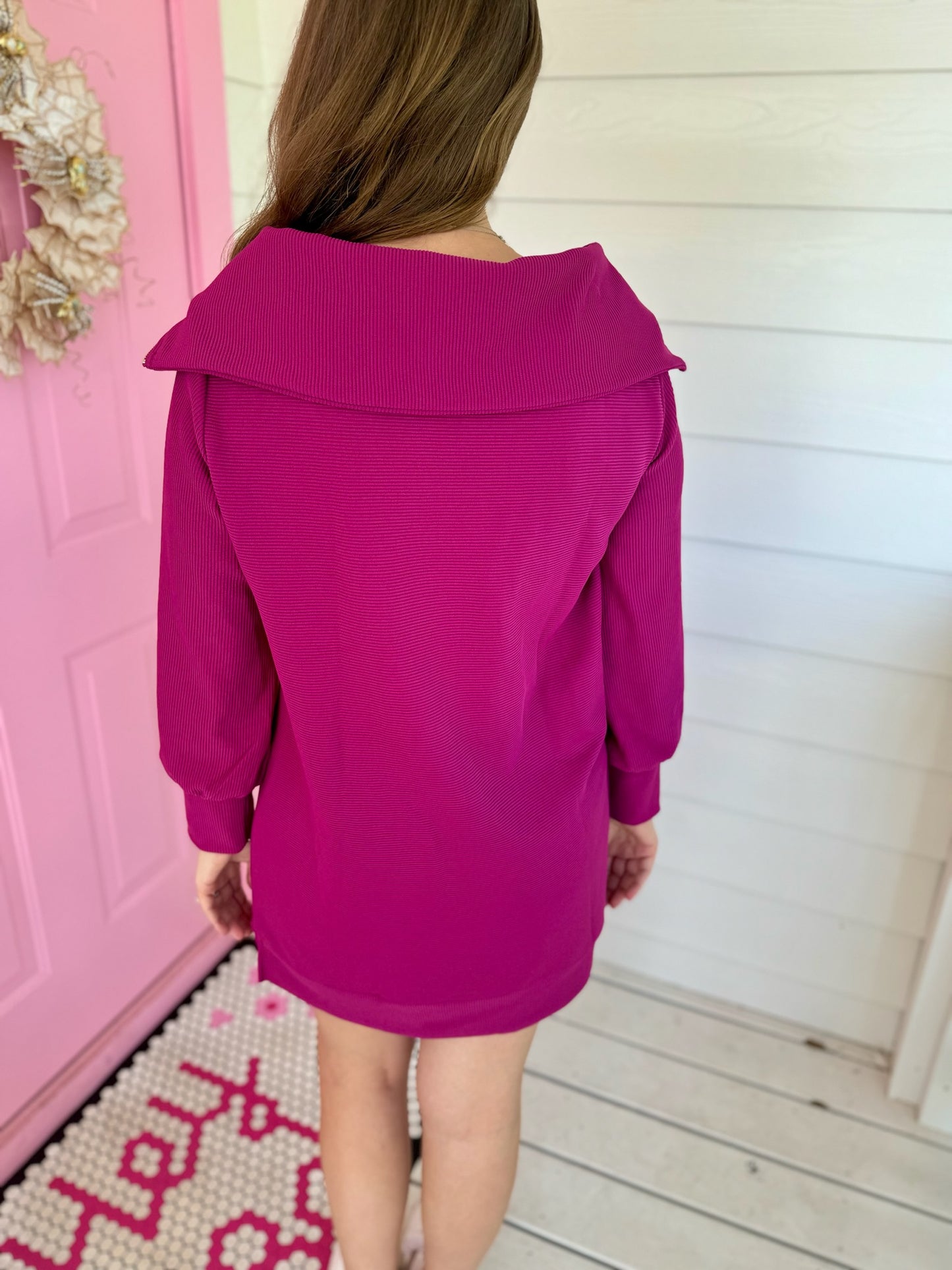 Magenta Collared Zip Dress