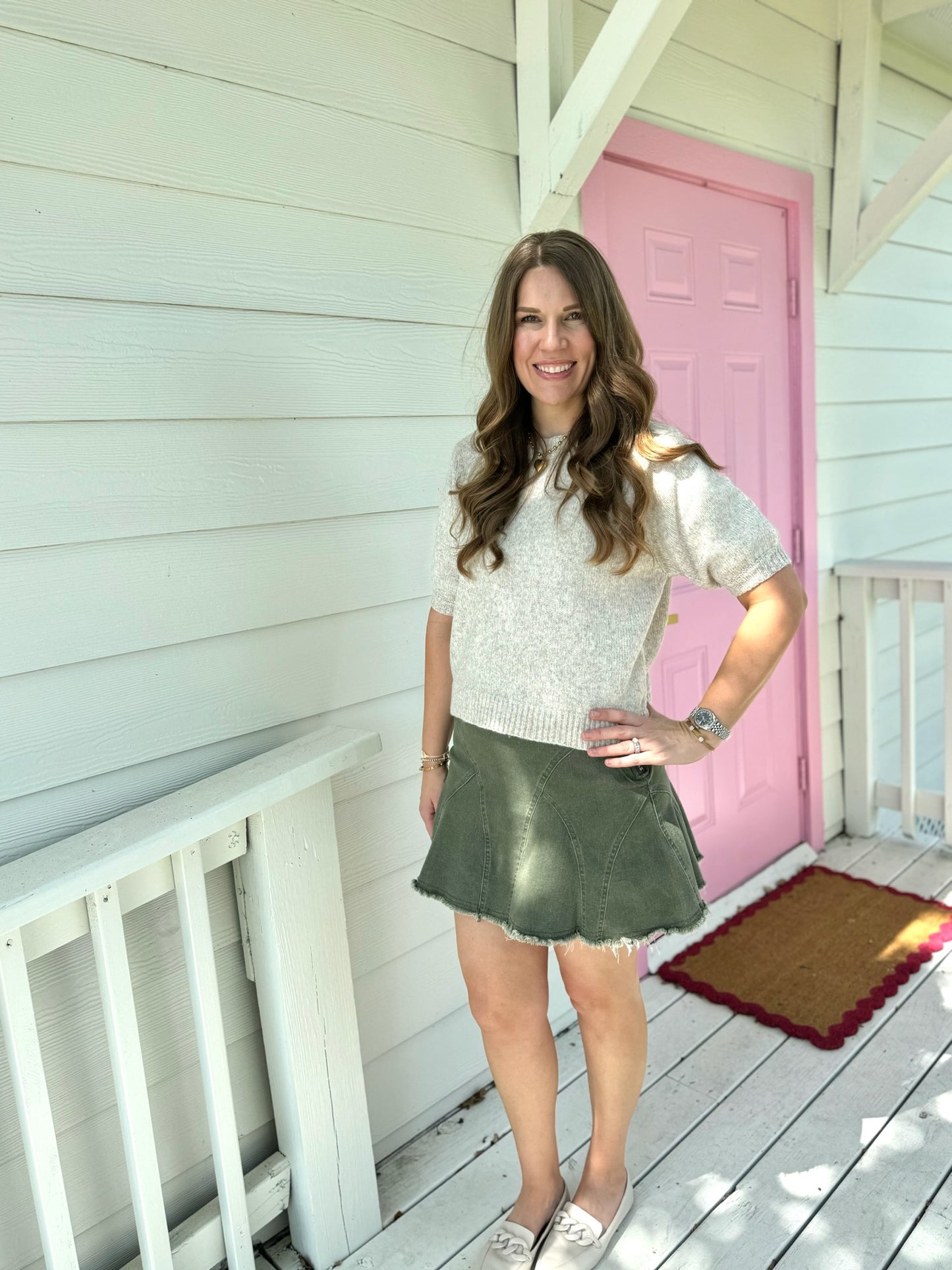 Olive Denim Mini Skort