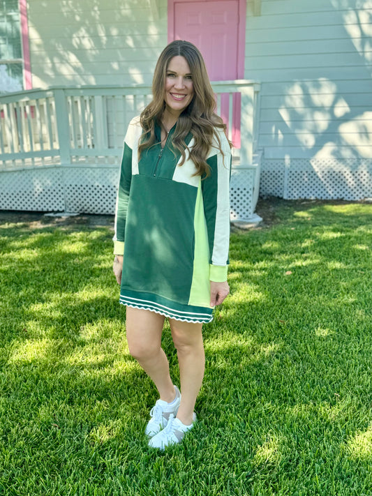 Green Scallop Trim Sweatshirt Dress