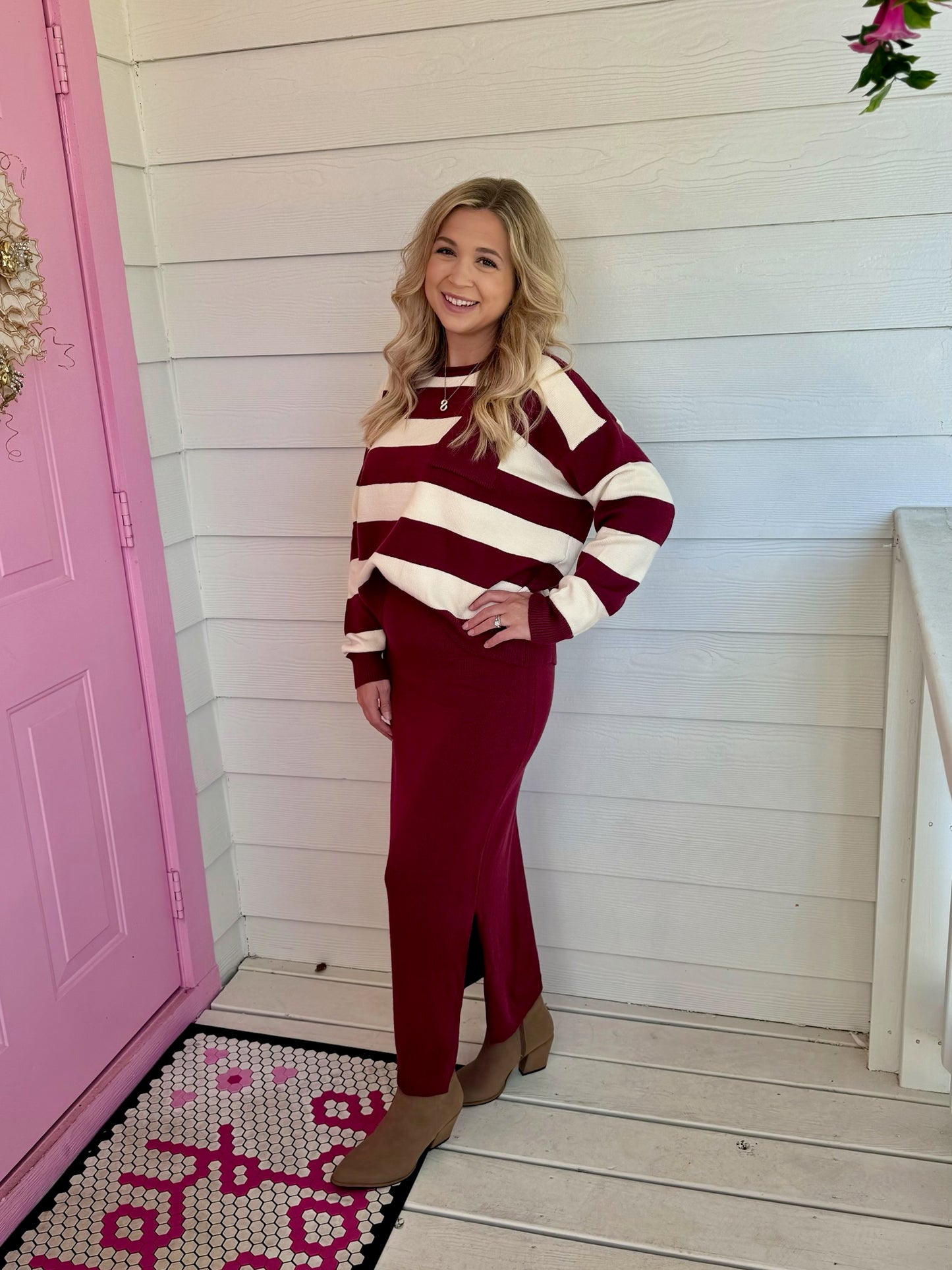 Burgundy Sweater Skirt Set