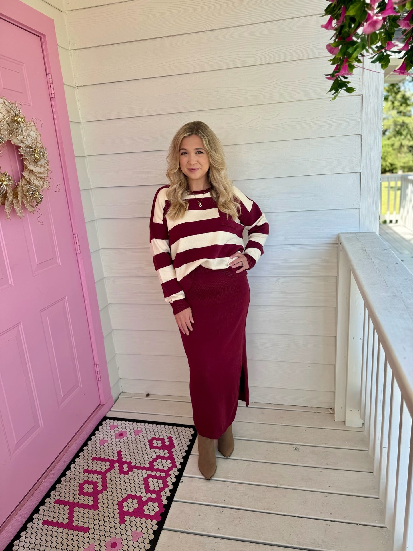 Burgundy Sweater Skirt Set