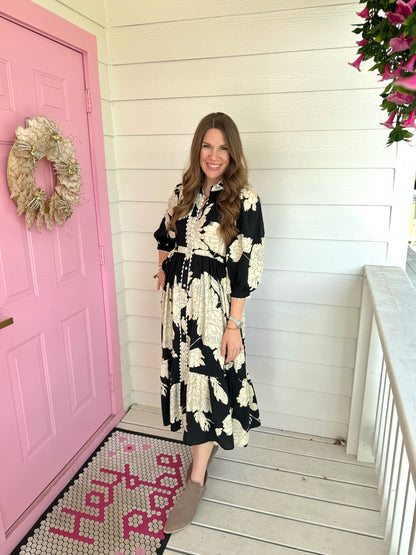 Black Floral Midi Dress Plus