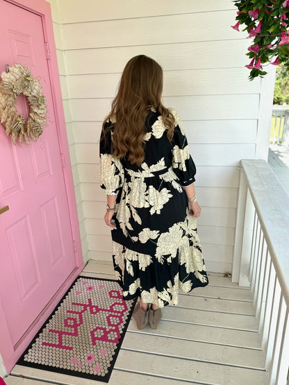 Black Floral Midi Dress Plus